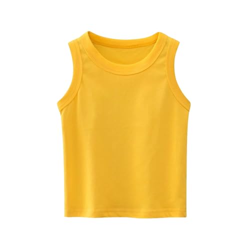 XINYUNZU Tank Top Kinder Baumwolle Sommer Atmungsaktiv Unterhemd Ärmellose Shirt Einfarbig Tanktop Rundhals Freizeit Tops Bequeme Unterhemden für Jungen und Mädchen Gelb 140 von XINYUNZU