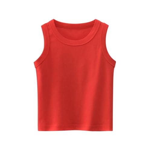 XINYUNZU Tank Top Kinder Baumwolle Sommer Atmungsaktiv Unterhemd Ärmellose Shirt Einfarbig Tanktop Rundhals Freizeit Tops Bequeme Unterhemden für Jungen und Mädchen Rot 120 von XINYUNZU