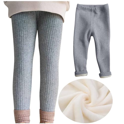 XINYUNZU Thermo Leggings Mädchen Thermoleggings Stretch Einfarbig Thermohose Kinder Warme Winterhose Winter Sporthose Hosen für 1-9 Jahre Alt Grau 1-2 Jahre von XINYUNZU