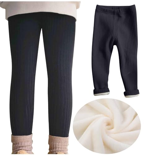 XINYUNZU Thermo Leggings Mädchen Thermoleggings Stretch Einfarbig Thermohose Kinder Warme Winterhose Winter Sporthose Hosen für 1-9 Jahre Alt Schwarz 6-7 Jahre von XINYUNZU