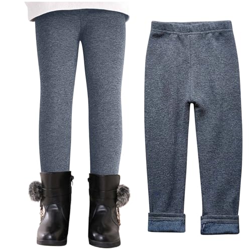 XINYUNZU Thermoleggings Mädchen Thermo Leggings Winter Fleece Gefütterte Leggings Thermohose Kinder Winterhose Warme Hose Kuschel Hosen für 2-11 Jahre Alt Angebote Grau 8-9 Jahre von XINYUNZU