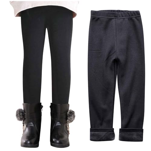 XINYUNZU Thermoleggings Mädchen Thermo Leggings Winter Fleece Gefütterte Leggings Thermohose Kinder Winterhose Warme Hose Kuschel Hosen für 2-11 Jahre Alt Warehouse Deal Schwarz 6-7 Jahre von XINYUNZU