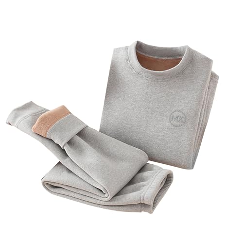 XINYUNZU Thermounterwäsche Kinder & Teenager Basic Kleidung Set Fleece Gefüttert Hausanzug Warm Thermoshirt und Hose Schlafanzug Klamotten 2 Teilig Set Winteranzug Blitzangebote Grau 10 Jahre von XINYUNZU
