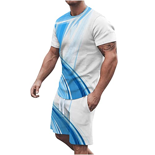 XINYUNZU Trainingsanzug Herren Jogginganzug Kurzarm Sportanzug Freizeitanzug 2 Teiler Casual Outfit Sommer Kurze Hosen + T Shirt Tracksuit Sport Set Hausanzug Männer Warehouse Deals Angebote Blau XXL von XINYUNZU