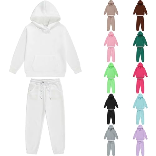 XINYUNZU Trainingsanzug Kinder Jungen Jogginganzug Hoodie und Jogginghose 2 Teiler Outfit Sportanzug Kapuzenpullover mit Hose Bekleidungssets Kuschelanzug Sport Klamotten Weiß 8-9 Jahre von XINYUNZU