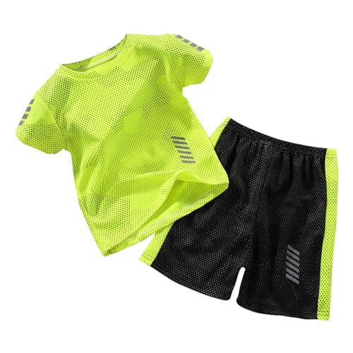 XINYUNZU Trainingsanzug Kinder Sommer Jogginganzug Schnelltrocknend Sportanzug Kurz Sport Shirt und Shorts Set Sportkleidung Tracksuit Activewear für Jungen Gelb 4 Jahre von XINYUNZU
