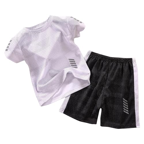 XINYUNZU Trainingsanzug Kinder Sommer Jogginganzug Schnelltrocknend Sportanzug Kurz Sport T-Shirt und Kurze Hose Set Sportkleidung Tracksuit Activewear für Jungen Weiß 5 Jahre von XINYUNZU