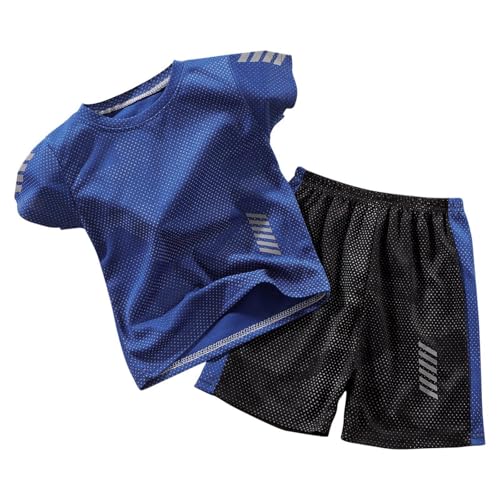 XINYUNZU Trainingsanzug Kinder Sommer Jogginganzug Schnelltrocknend Sportanzug Kurz Sport T-Shirt und Shorts Set Sportkleidung Tracksuit Activewear für Jungen Blau 7 Jahre von XINYUNZU