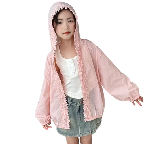 XINYUNZU Übergangsjacke Mädchen Leichte Sommerjacke Jacke Girl Kuscheljacke mit Knöpfen Mode Kapuzenjacke Freizeitjacke Outdoor Jacken für Kinder Rosa 6 Jahre von XINYUNZU