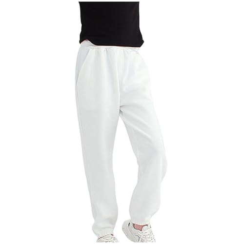 XINYUNZU Unisex Kinder Jogginghose Baumwolle Jogger Hose Trainingshose Einfarbige Sporthose Sweatpants Outdoor Hosen für Jungen und Mädchen 4-12 Jahre Alt Blitzangebote Weiß 6 Jahre von XINYUNZU
