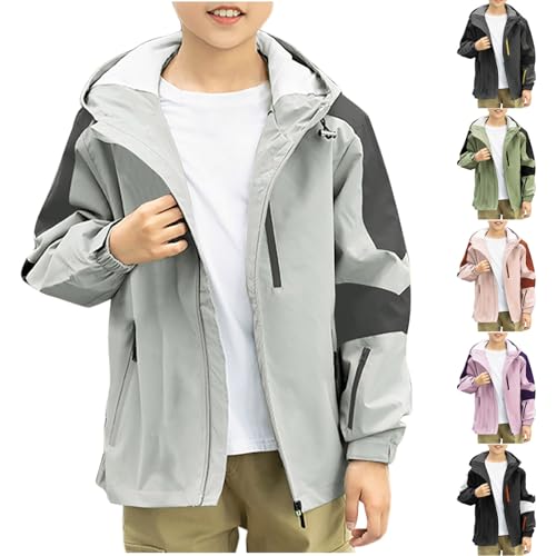 XINYUNZU Unisex Kinder Windjacke Softshelljacke Mode Jacke Windbreaker Wasserdicht Übergangsjacke Kapuzenjacke Outdoor Jackets Jacken für Jungen und Mädchen Blitzangebote des Tages Grau 10 Jahre von XINYUNZU