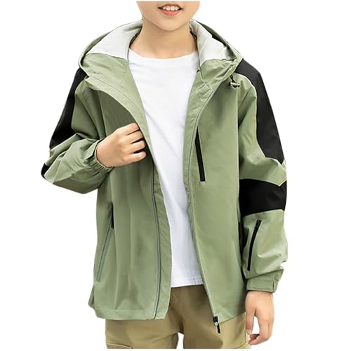 XINYUNZU Unisex Kinder Windjacke Softshelljacke Mode Jacke Windbreaker Wasserdicht Übergangsjacke Kapuzenjacke Outdoor Jackets Jacken für Jungen und Mädchen Sale Armeegrün 12 Jahre von XINYUNZU