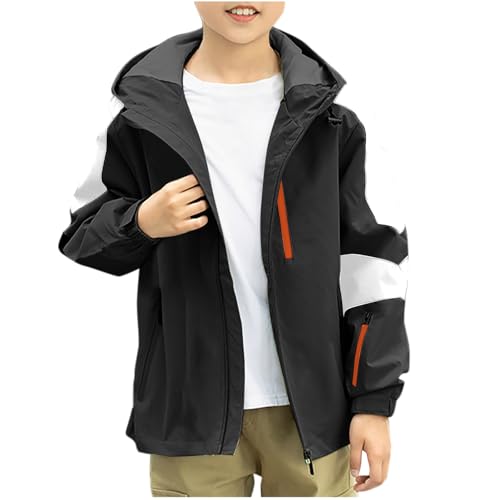 XINYUNZU Unisex Kinder Windjacke Softshelljacke Mode Jacke Windbreaker Wasserdicht Übergangsjacke Kapuzenjacke Outdoor Jackets Jacken für Jungen und Mädchen Warehouse Schwarz 12 Jahre von XINYUNZU