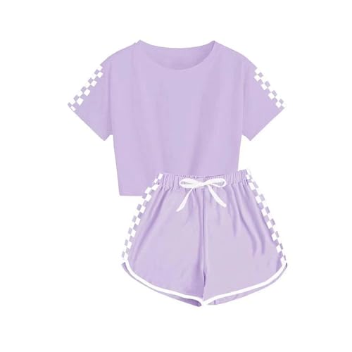 XINYUNZU Warehouse Deal Kinder Kleidung Kinderkleidung Anzug Set Trainingsanzug Tshirt mit Shorts Sommer Casual Klamotten Bekleidungssets für Mädchen und Jungen 5-14 Jahre Lila 9 Jahre von XINYUNZU