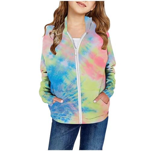 XINYUNZU Mädchen Sweatjacke Kapuzenjacke Kinder Jacke mit Taschen Übergangsjacke Kinderjacke Sweatshirt Jacke Outdoor Hoodie Jacken für 2-14 Jahre Alt Grün 7 Jahre von XINYUNZU