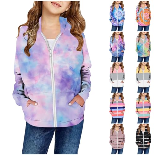 XINYUNZU Mädchen Sweatjacke Kapuzenjacke Kinder Jacke mit Taschen Übergangsjacke Kinderjacke Sweatshirt Jacke Outdoor Hoodie Jacken für 2-14 Jahre Alt Lila 5 Jahre von XINYUNZU