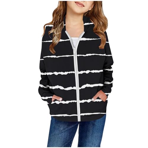 XINYUNZU Mädchen Sweatjacke Kapuzenjacke Kinder Jacke mit Taschen Übergangsjacke Kinderjacke Sweatshirt Jacke Outdoor Hoodie Jacken für 2-14 Jahre Alt Schwarz 9 Jahre von XINYUNZU