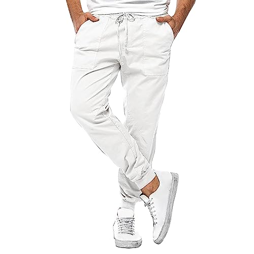 XINYUNZU Warehouse Deals Angebote Herren Hosen Cargohose Freizeithose Slim Fit Arbeitshose Stretch Outdoorhose Einfarbig Cargo Hose Jogginghose Männer Sweathose mit elastischem Bund Weiß, M von XINYUNZU