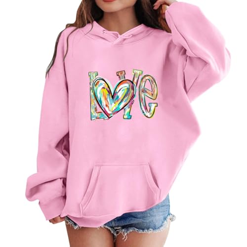 XINYUNZU Mädchen Jungen Hoodie Lässige Kapuzenpullover Casual Sweatshirt Kuschelhoodie Langarm Oberteile Mit Taschen Kinder Pullover Top für 1-14 Jahre Alt Rosa 13 Jahre von XINYUNZU