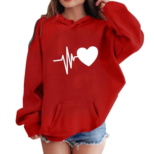 XINYUNZU Mädchen Jungen Hoodie Lässige Kapuzenpullover Casual Sweatshirt Kuschelhoodie Langarm Oberteile Mit Taschen Kinder Pullover Top für 1-14 Jahre Alt Rot 13 Jahre von XINYUNZU