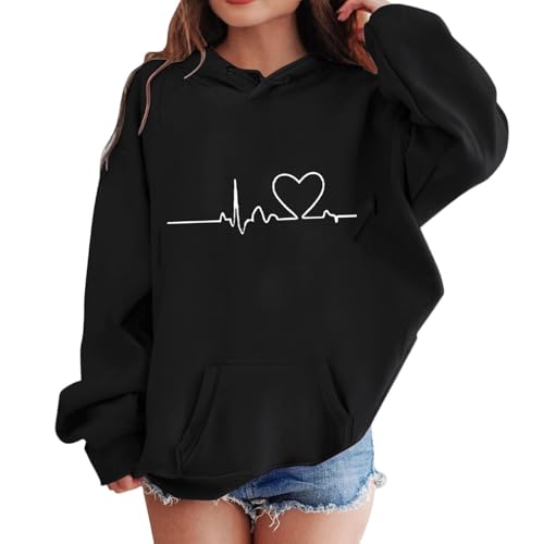 XINYUNZU Mädchen Jungen Hoodie Lässige Kapuzenpullover Casual Sweatshirt Kuschelhoodie Langarm Oberteile Mit Taschen Kinder Pullover Top für 1-14 Jahre Alt Schwarz 9 Jahre von XINYUNZU