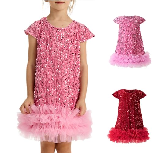 XINYUNZU Weihnachtskleid Mädchen Prinzessin Kleid Glitzer Kleid Weihnachten Christmas Dress Festliche Kleid Kinder Winterkleid Weihnachts Tütü Partykleid Weihnachtskleidung Angebot des Tages Rosa 120 von XINYUNZU