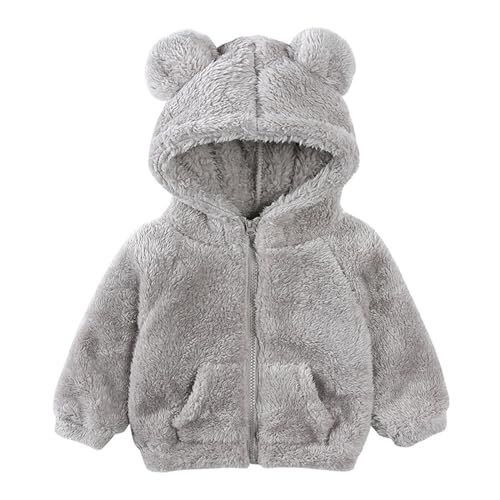 XINYUNZU Winterjacke Jungen Fleecejacke Kinder Fleece Sweatjacke Warm Kapuzenjacke Flauschig Kuscheljacke Boys Coat Fleecepullover mit Reißverschluss & Taschen Jacke Grau 12 Monate von XINYUNZU
