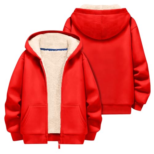 XINYUNZU Winterjacke Jungen Fleecejacke Kinder Verdickte Fleece Gefütterte Sweatjacke Kapuzenjacke Warm Hoodie Jacke Kinderjacken Winter Wintermantel Outdoor Jacken Rot 4 Jahre von XINYUNZU