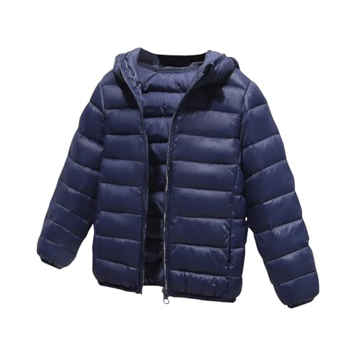 XINYUNZU Winterjacke Kinder Daunenjacke Jungen Mädchen Leichte Warme Steppjacke Puffer Jacke Kapuzenjacke Kuschel Kinderjacke Einfarbig Outdoor Kuscheljacke Sale Dunkelblau 10 Jahre von XINYUNZU