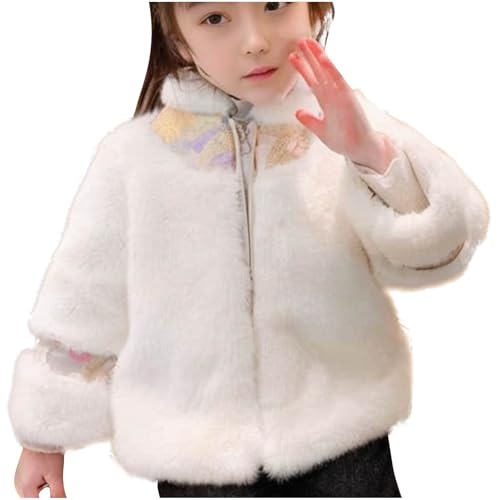 XINYUNZU Winterjacke Mädchen Kunstpelz Jacke Kunstpelzmantel Kurz Girl Coat Warm Winter Kuscheljacke Fleecejacke Kinder Kinderjacken Outdoor Jacken für 2-11 Jahre Alt Sale Weiß 140 von XINYUNZU