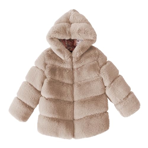 XINYUNZU Winterjacke Mädchen Kuscheljacke Warm Freizeitjacke mit Kapuze Kinderjacke Cute Coat Girl Kunstpelz Jacke Mode Outdoorjacke Kinder Wintermantel Beige 13-14 Jahre von XINYUNZU
