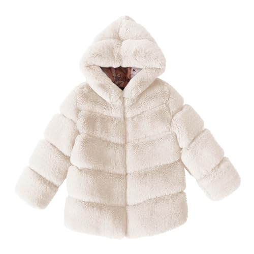 XINYUNZU Winterjacke Mädchen Kuscheljacke Warm Freizeitjacke mit Kapuze Kinderjacke Cute Coat Girl Kunstpelz Jacke Mode Outdoorjacke Kinder Wintermantel Weiß 11–12 Jahre von XINYUNZU