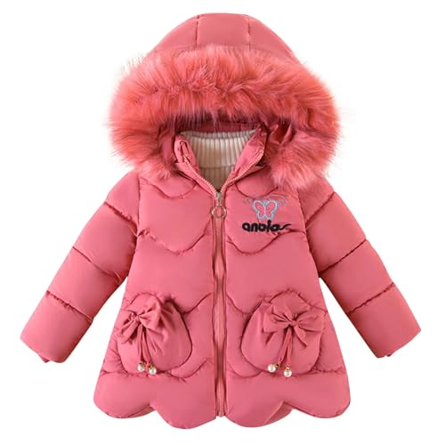 XINYUNZU Winterjacke Mädchen Lang Baumwolle Fleece Gefüttert Wintermantel Winter Süßer Mantel Kinder Daunenmantel Girl Coat Warm Outdoor Puffer Jacke Outlet Shop Sale Wassermelonenrot 110 von XINYUNZU