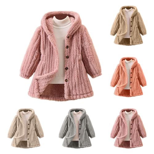 XINYUNZU Wintermantel Mädchen Fleece Mantel Warm Lange Winterjacke Fleecejacke Kinder Kuschel Jacke Strickmantel mit Kapuze Outdoor Coat Girl Winter Einfarbige Mäntel Angebot des Tages Rosa 130 von XINYUNZU