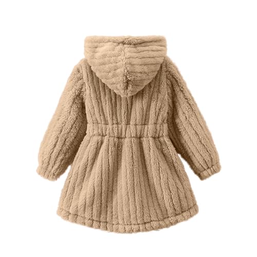 XINYUNZU Wintermantel Mädchen Fleece Mantel Warm Lange Winterjacke Fleecejacke Kinder Kuschel Jacke Strickmantel mit Kapuze Outdoor Coat Girl Winter Einfarbige Mäntel Outlet Angebote Sale Khaki 110 von XINYUNZU