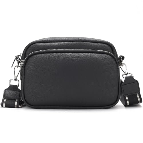 XINZATU Damen Umhängetasche, Leder Kleine Crossbody Bag Schultertasche, Abnehmbar Schultergurt Handtasche - Schwarz von XINZATU