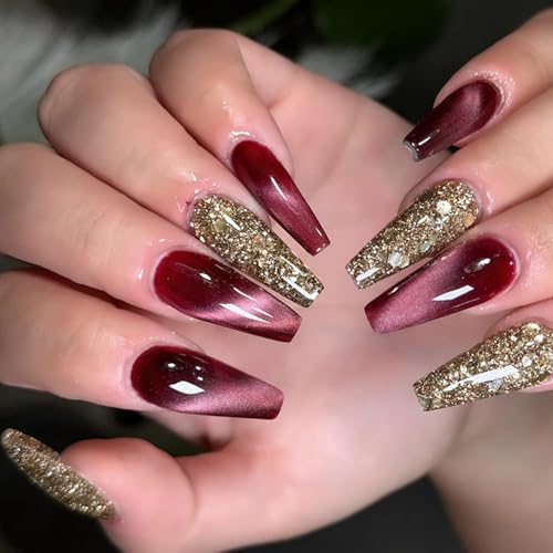 24 Stück Ballett Nägel Zum Aufdrücken Glitzernde Puder Designs Glänzende Vollständige Abdeckung Künstliche Nägel Für Damen Nagelzubehör von XINgjyxzk