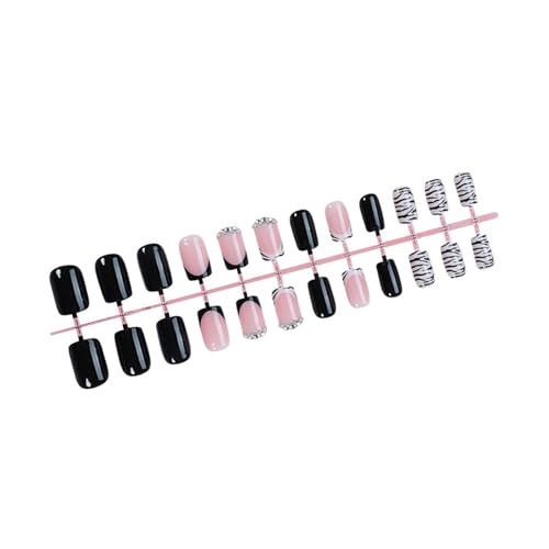 24 Stück Damen Nägel Zum Aufdrücken Kurz Schwarz Mit Tiermuster Quadratische Form Künstliche Nägel Mit Designs Zum Aufkleben Auf Die Nägel von XINgjyxzk