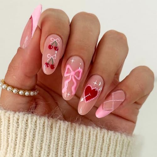 24 Stück Mandel Press On Nägel Valentinstag Französische Kunstnägel Acryl Kunstnägel Künstliche Nägel Kleber Auf Den Nägeln Für Damen von XINgjyxzk