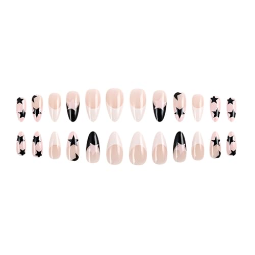 24 Stück Mandelnägel Zum Aufdrücken Stern Designs Französische Kunstnägel Künstliche Acrylnägel Künstliche Nägel Kleber Auf Den Nägeln Für Frauen von XINgjyxzk