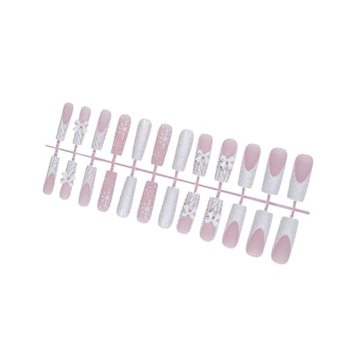 24 Stück Quadratische Weihnachts Acrylnägel Zum Aufdrücken Mit Französischer Spitze Und Weißen 3D Schleifen Designs Nageldekoration Für Frauen von XINgjyxzk