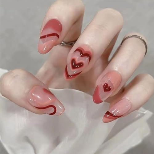 French Designs Acrylnägel Zum Aufkleben Mit Streifen Herz Valentinstag Thema Künstliche Nägel Für Frauen Und Mädchen 24 Stück von XINgjyxzk