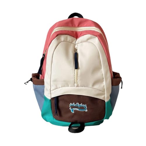 Kontrastfarbener Rucksack Mit Reißverschluss Für Damen Und Herren Große Kapazität Schultasche Für Teenager Lässiger Outdoor Reise Tagesrucksack von XINgjyxzk