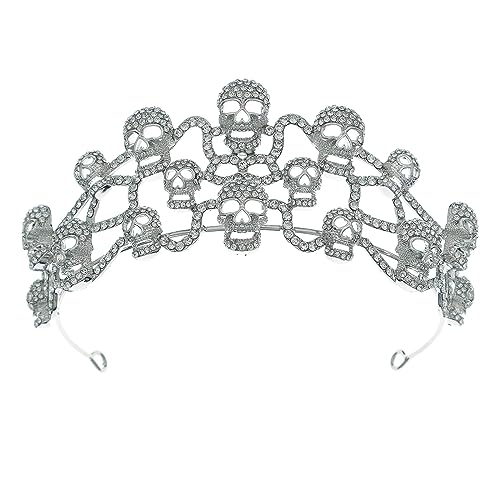 XINgjyxzk Silberner Vintage Cosplay Kopfschmuck Kopfbedeckung Mädchen Halloween Haarreif Cosplay Tiaras Totenkopf Haarreif von XINgjyxzk