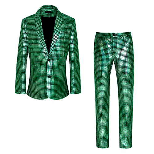 Herren 70er Jahre Disco Anzug Set mit Metall-Pailletten Jacke und Hose, Z2706gn-green, 4X-Large Herren 70er Jahre Disco Anzug Set mit Metall-Pailletten Jacke und Hose, Z2706gn-green, 4X-Large von XIOLKI