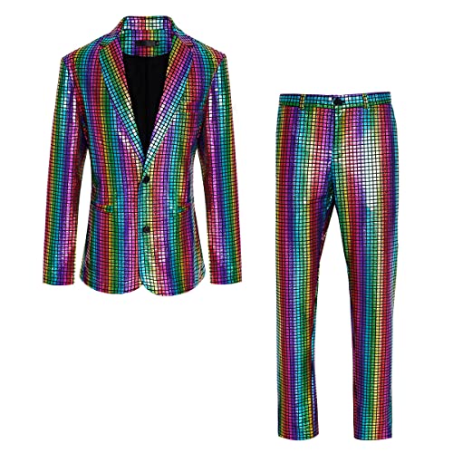 Herren 70er Jahre Disco Anzug Set mit Metall-Pailletten Jacke und Hose, Z2707multicolour, X-Large Herren 70er Jahre Disco Anzug Set mit Metall-Pailletten Jacke und Hose, Z2707multicolour, X-Large von XIOLKI