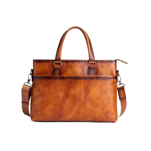 XIOMOLI Herren Laptoptaschen Handtaschen Aktentaschen Echtes Leder Messenger Schultertaschen Casual Daypacks 14,5 Zoll(Brown) von XIOMOLI