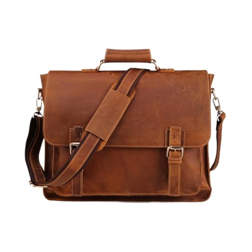 XIOMOLI Retro Herren Laptop Taschen Handtaschen Aktentaschen Echtes Leder Messenger Schultertaschen Casual Daypacks(Yellow) von XIOMOLI