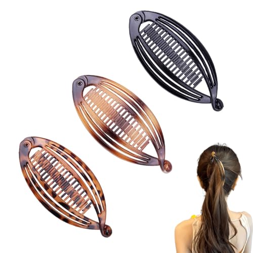 3-Stück Banana Clip Dickes Haar,Haarspangen Bananen Fisch,Geeignet für Langes,Lockiges Oder Glattes Haar,Banana Clips Haarspangen,Rutschfeste Pferdeschwanz Halter Clip für Damen und Mädchen von XIONGXIAOZHI
