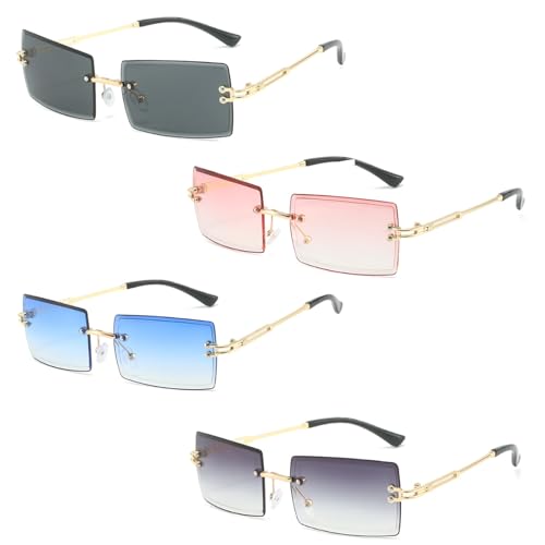Rechteck Randlose Sonnenbrille Quadratische Durchsichtige Linse Sonnenbrille Square Rimless Sunglasses Retro Ultra-Small Frame Retro Durchsichtige Linse für Männer Weihnachtsgeschenke 4 Stück von XIONGXIAOZHI